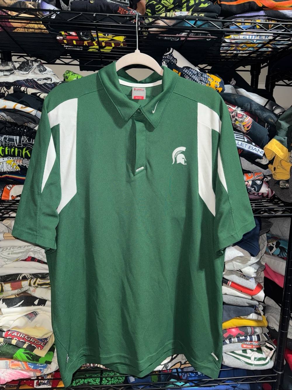 Vintage Michigan State Spartans Polo Shirt Mens Large Green Nike Performance Y2K